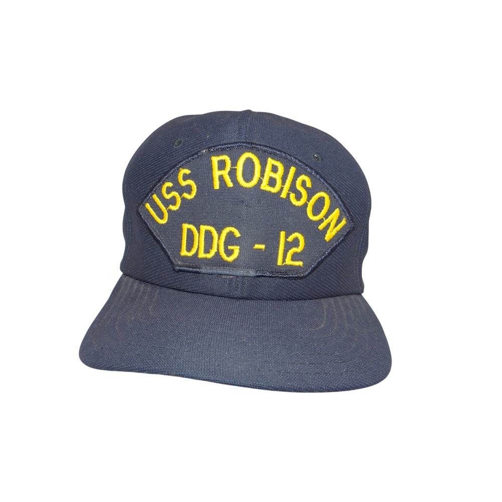 Vintage USS Robison DDG-12 Navy Blue Snapback Hat Military Trucker Cap USA Made